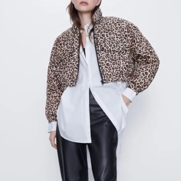 Zara cheetah print lightweight puffer crop Jacket - Picture 1 of 10